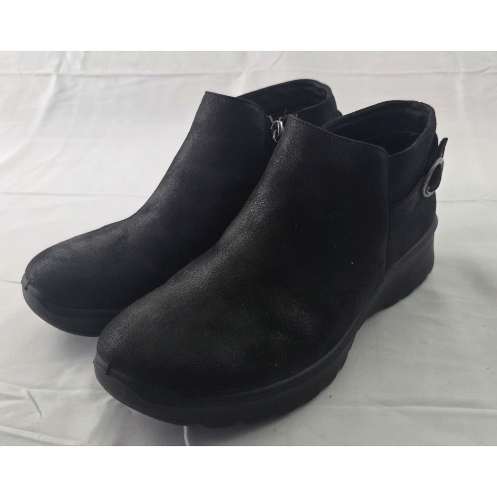 Skechers Ankle Boots Womens 9 Black Suede Wedge Moto Casual Grunge Y2K Comfort